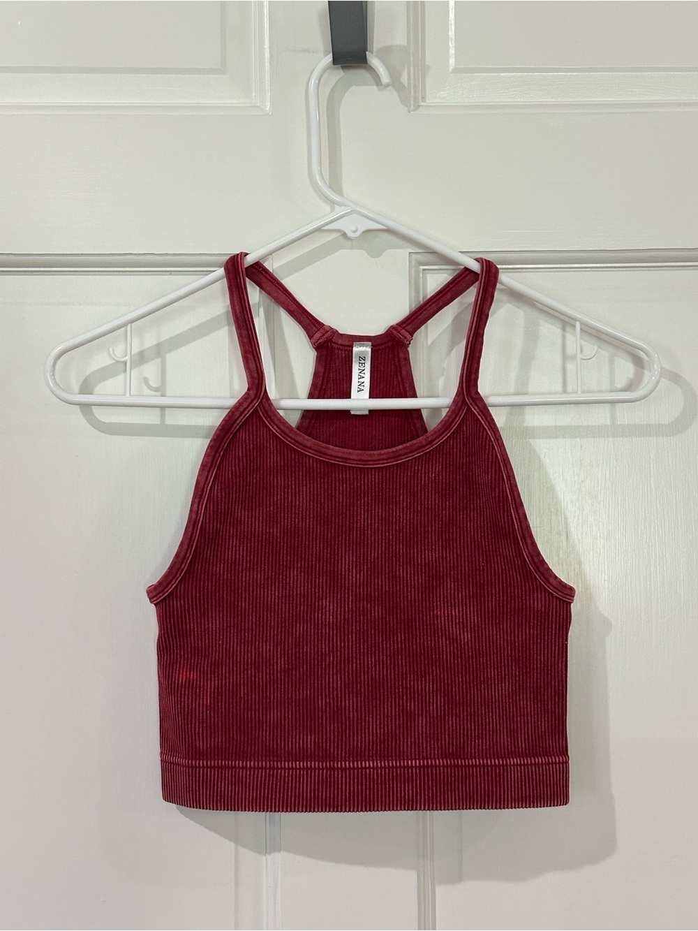 Zenana Outfitters Ribbed Wine Red Crop Tank